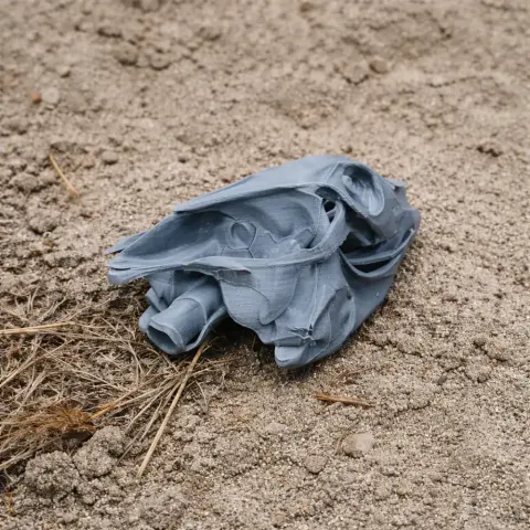 3D printed radiated tortoise skull replica resting on sandy ground.