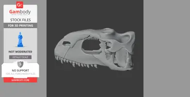 3D model of a Rajasaurus skull, detailed and textured for 3D printing.