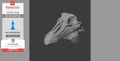 3D model of a dodo skull, displayed on a dark background for printing preparation.