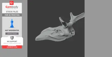 3D model of a detailed red deer skull with antlers, designed for 3D printing.