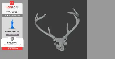 3D model of a reindeer skull with antlers, designed for 3D printing.