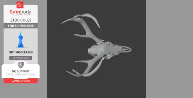 3D model of a reindeer skull with intricate antlers, designed for 3D printing.