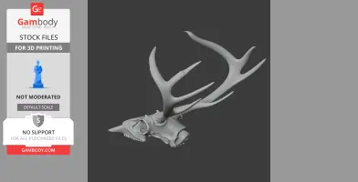 3D model of a lifelike reindeer skull with large, detailed antlers for 3D printing.
