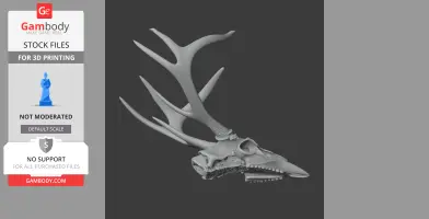 3D render of a reindeer skull with detailed antlers, designed for 3D printing.