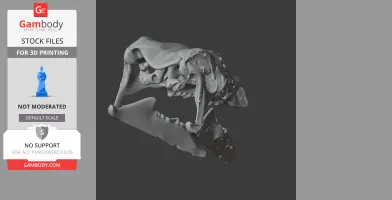 Rhabdodon skull 3D model in STL format, designed for 3D printing, displayed on a dark background.