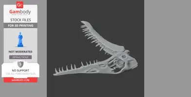 3D model of a Rhamphorhynchus skull with open jaws, featuring detailed teeth and bone structure.