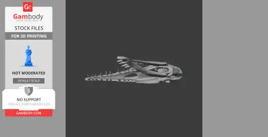 3D model of a Rhamphorhynchus skull, side view, showcasing detailed bone structure.