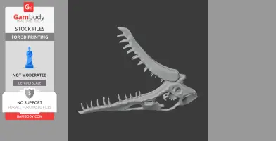 3D model of a Rhamphorhynchus skull, showing detailed jaws and teeth, for 3D printing.