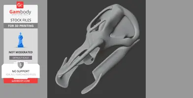 3D model of a Rhinorex dinosaur skull in gray, designed for 3D printing.