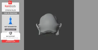 3D model of a Rinchenia dinosaur skull viewed from the front, showing detailed contours and shape.