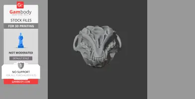 A detailed, stylized 3D model of a ringtail skull designed for 3D printing.