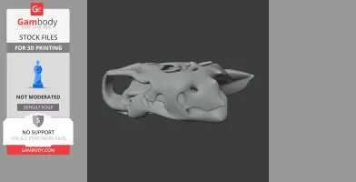 3D model of a Riojasuchus skull replica for 3D printing on a dark background.