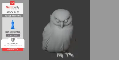 3D model of an Australian boobook owl, suitable for 3D printing, showing detailed feathers and claws.