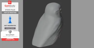 A smooth 3D model of an Australian boobook owl, designed for 3D printing, with simple detailing.