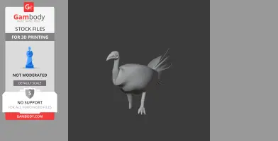 Gray 3D model of an Australian brushturkey for printing, side view, displaying tail feathers.