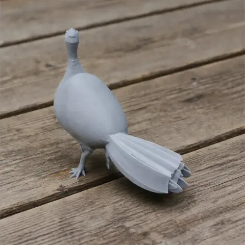 Gray Australian brushturkey 3D print model with a smooth finish on a wooden surface.