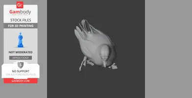 3D model of a bird with detailed feathers and beak, designed for 3D printing.