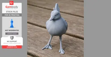 A 3D-printed model of a bird with a crest, standing on a wooden surface.