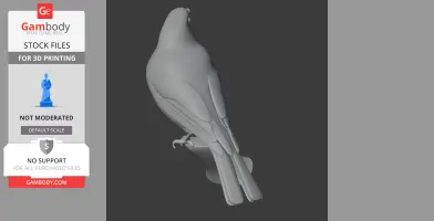 3D model of a bird perched, designed for 3D printing, showcasing detailed feather and body structure.