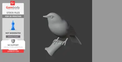 A 3D model of an Australian golden whistler perched on a branch, designed for 3D printing.