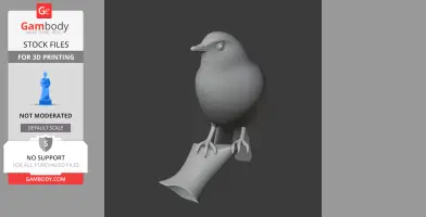 3D model of an Australian golden whistler bird perched on a branch for printing.