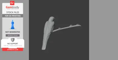 3D model of a bird perched on a branch, designed for 3D printing.