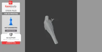 3D model of a perched bird, viewed from behind, on a branch.