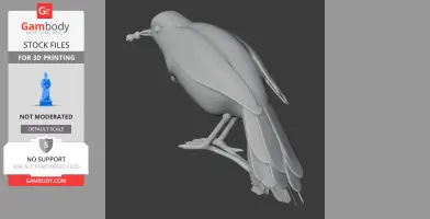 3D model of an Australian logrunner bird, ready for 3D printing, in a side profile view.