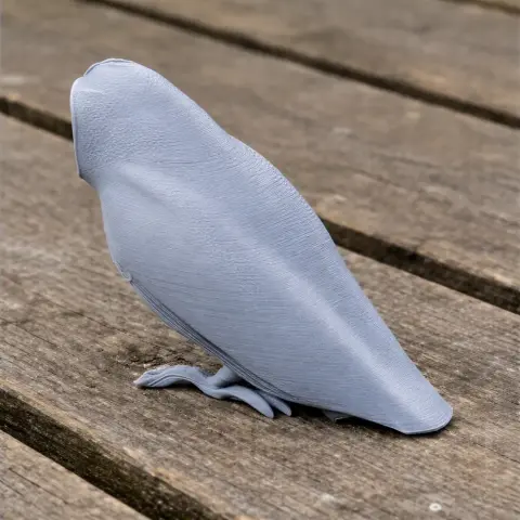 A 3D-printed model of a prehistoric Australian masked owl on a wooden surface.