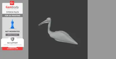 3D model of an Australian pelican with long beak and detailed body, rendered for 3D printing.