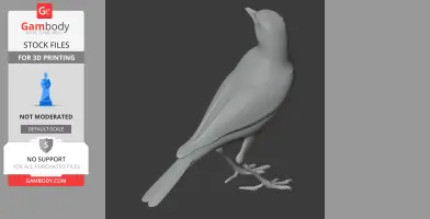 Gray 3D model of an Australian pipit bird, standing and looking upward, designed for 3D printing.