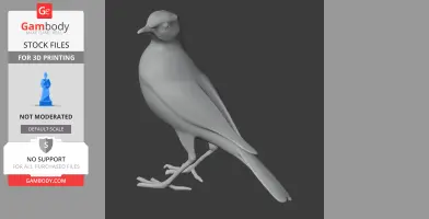 3D model of a prehistoric Australian pipit, showing detailed feathers and a poised stance for printing.