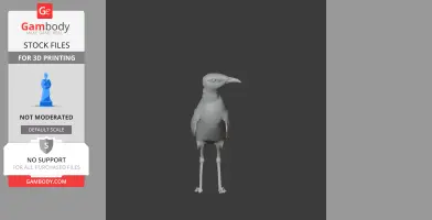 3D model of a bird-like creature, standing upright with elongated legs and a pointed beak.
