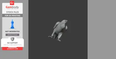 3D model of a bird with outstretched wings and detailed feathers, designed for 3D printing.