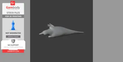 3D model of a streamlined, winged creature with a long tail, displayed on a dark background.