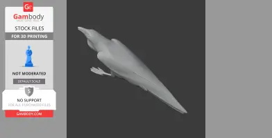 3D model of a streamlined Australian raven, viewed from an angle.