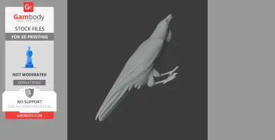 A 3D model of a prehistoric Australian raven, poised for 3D printing, seen in profile.