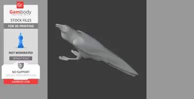 Gray 3D model of an Australian raven, posed for 3D printing on a dark background.