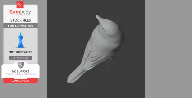A 3D model of a perched bird with detailed wings and tail, viewed from above, on a dark background.