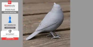 3D printed Australian reed warbler model, seated with detailed feathers, on a wooden surface.