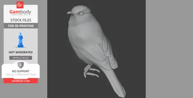 A 3D model of an Australian reed warbler, standing with detailed feathers and texture, for 3D printing.