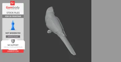 3D model of a bird perched on a branch, designed for 3D printing.