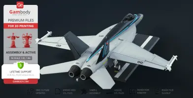 3D print model of an F-18 Super Hornet from TOPGUN, showcasing detailed assembly parts.