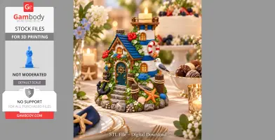 Decorative coastal lighthouse with flowers, seagull, and anchor, used as an LED light holder.