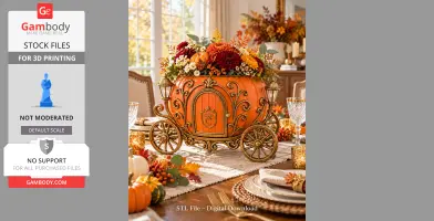 An ornate pumpkin carriage organizer with floral decor, ideal for 3D printing, set on a festive table.
