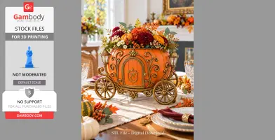 Ornate pumpkin carriage organizer adorned with autumn flowers, designed for 3D printing.