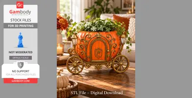 Ornate orange pumpkin carriage planter with gold trim, serving as an organizer.