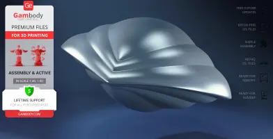 A sleek, metallic sci-fi spaceship model with smooth, curved surfaces, ready for 3D printing.