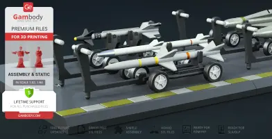 Model of F-18 Super Hornet missiles on trolleys, ready for 3D printing, shown in detail.