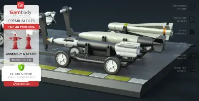 3D model of F-18 Super Hornet missiles on wheeled carts, ready for 3D printing.